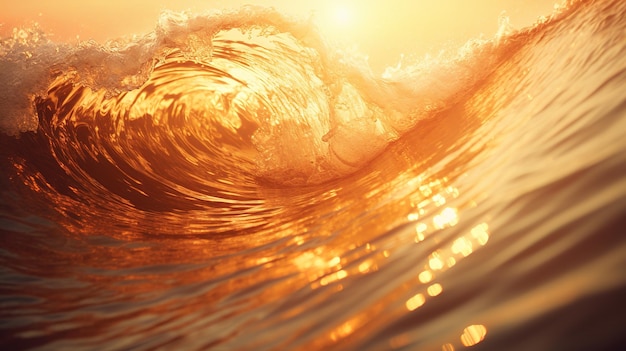 złota fala oceanu podczas zachodu słońca