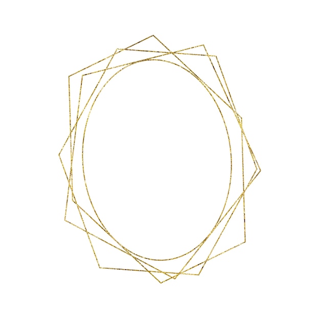 Złota geometryczna trójkątna owalna rama izolowana na białym tle