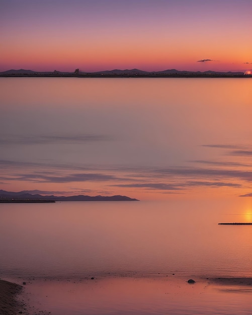 Złota godzina różowy pomarańczowy i fioletowy lekki zachód słońca nad mar menor spare flections na wodzie