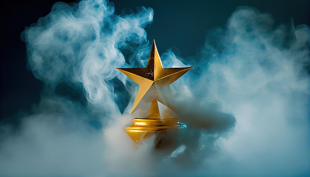 Złota gwiazda w dymnym niebieskim tle profesjonalne zdjęcie