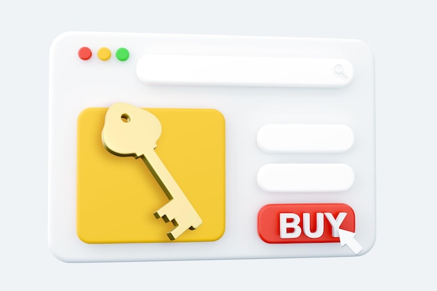 Złota ikona klucza 3d na białym tle strona internetowa renderowania 3D