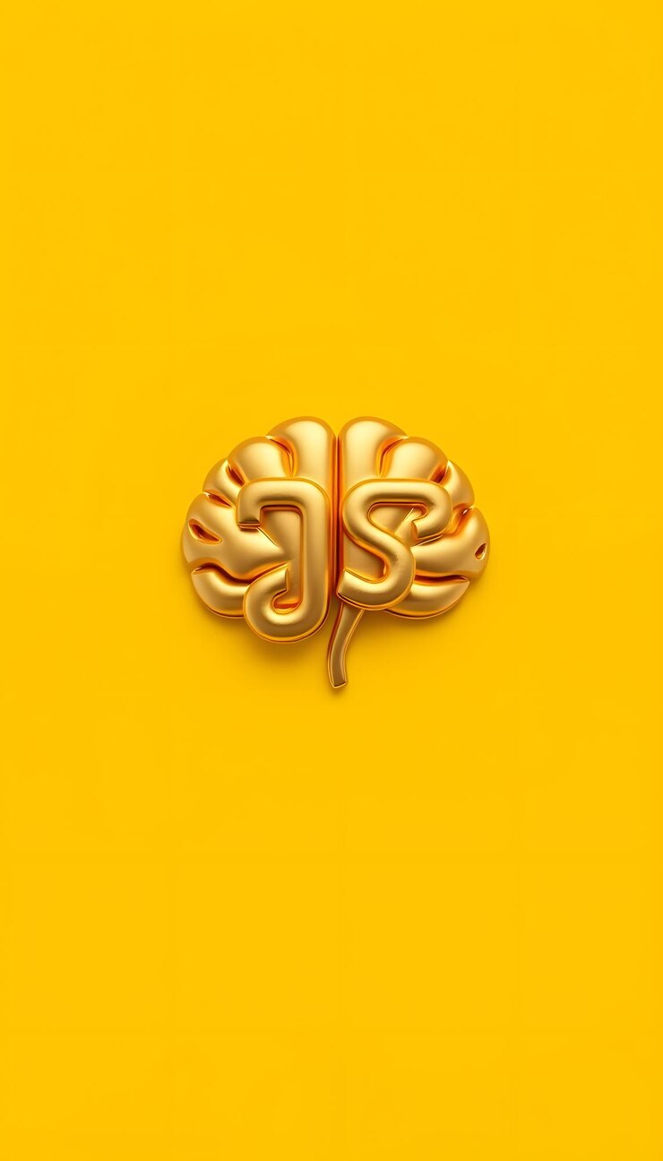 Zdjęcie złota ikona psychologii izolowana na żółtym tle psi symbol koncepcja zdrowia psychicznego