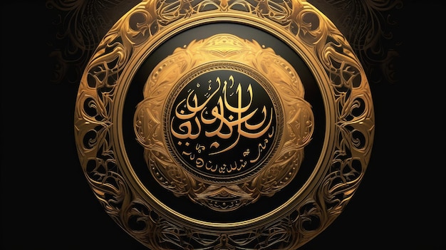 Złota islamska kaligrafia na czarnym tle _34xjpg