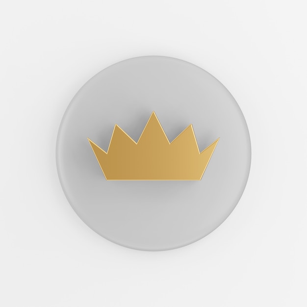 Złota korona płaska ikona. 3d renderowania szary okrągły przycisk klucza, element interfejsu użytkownika interfejsu użytkownika.