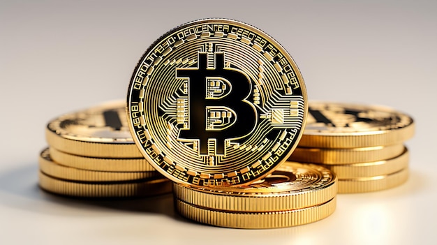 Złota kryptowaluta bitcoin na białym tle