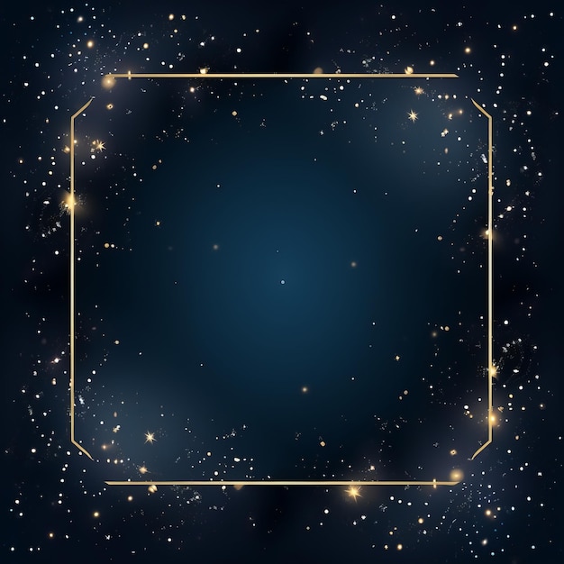 złota kwadratowa ramka z gwiazdami na ciemno niebieskim tle