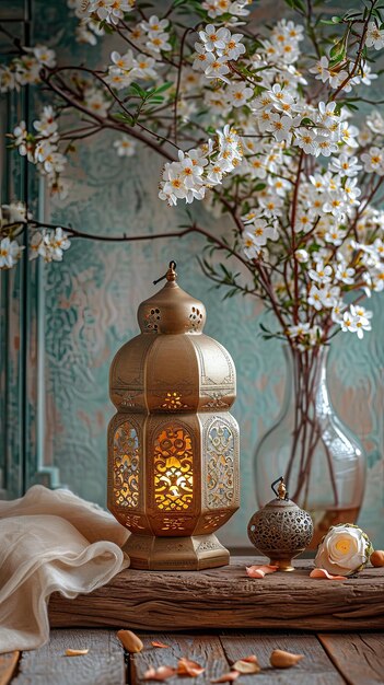 Złota latarnia i dekoracje na Ramadan