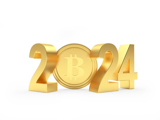 Zdjęcie złota liczba 2024 z bitcoinem