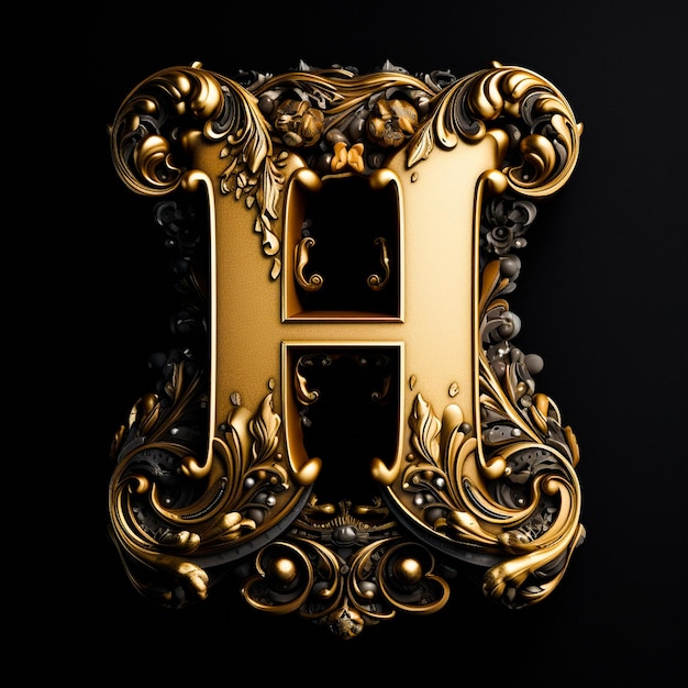 Zdjęcie złota litera h z kwiatowym wzorem na górze.