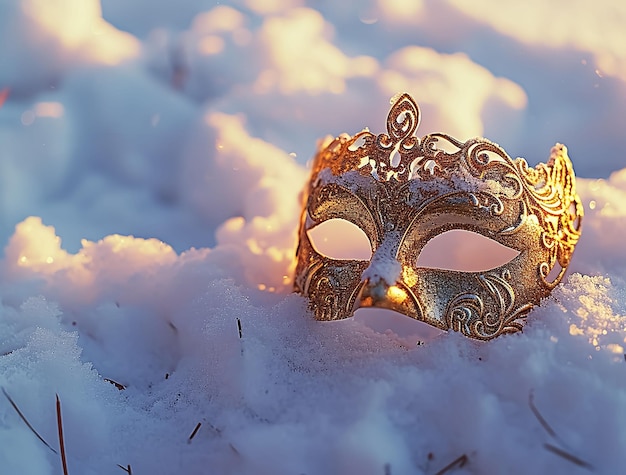 złota maska maskująca na obszarze pokrytym śniegiem