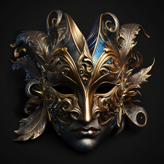 Złota maska z kwiatowymi wzorami na czarnym tle