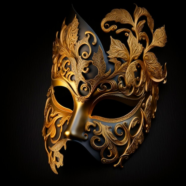 Złota maskaradowa maska odizolowywająca na czarnym tle