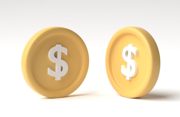 Zdjęcie złota moneta dolar samodzielnie na białym tle renderowania 3d ilustracja 3d