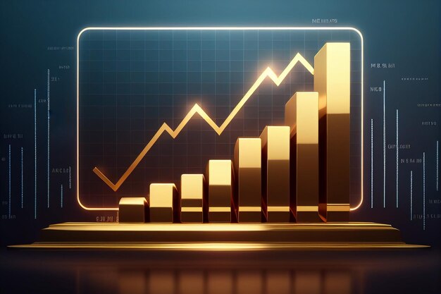 Złota moneta i strzała z wykresem strzałki trendu wzrostowego Rynek inwestycji w handel generatywny AI