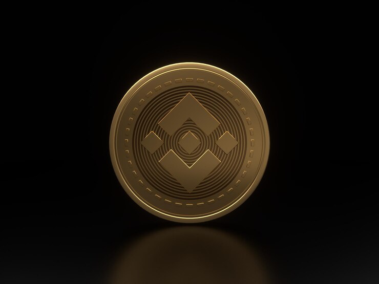 Złota moneta Moneta Binance na czarnym tle