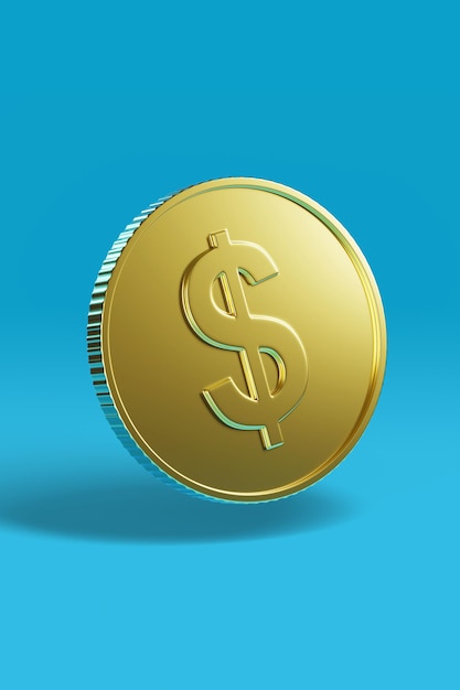 Złota moneta ze znakiem dolara na niebieskim tle ilustracji 3d