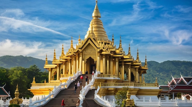 Złota pagoda piękna architektura w wat phrathat doi suthep