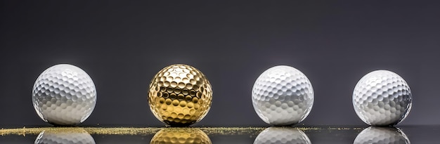 złota piłeczka golfowa wśród sztandaru białych piłek