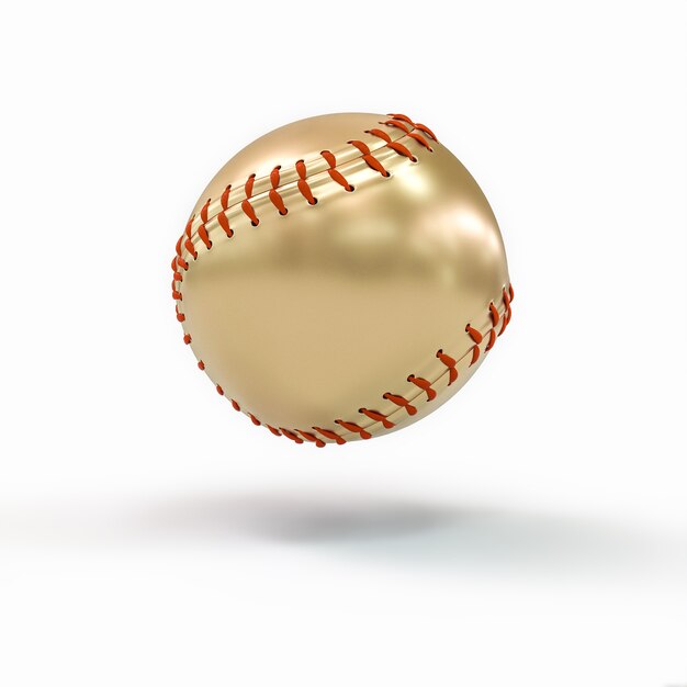 Złota piłka baseballowa na białym tle. koncepcja zwycięstwa i sukcesu. Renderowania 3D. nikogo w pobliżu.