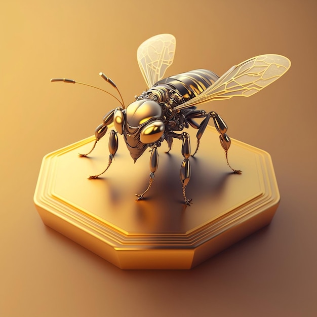 Złota pszczoła jest na złotym przedmiocie ze słowem pszczoła.