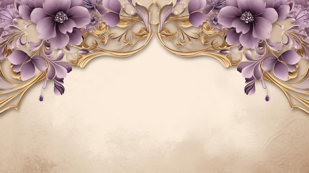 złota ramka ozdobna z fioletowymi kwiatami