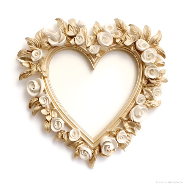 Złota ramka w kształcie serca na białym tle