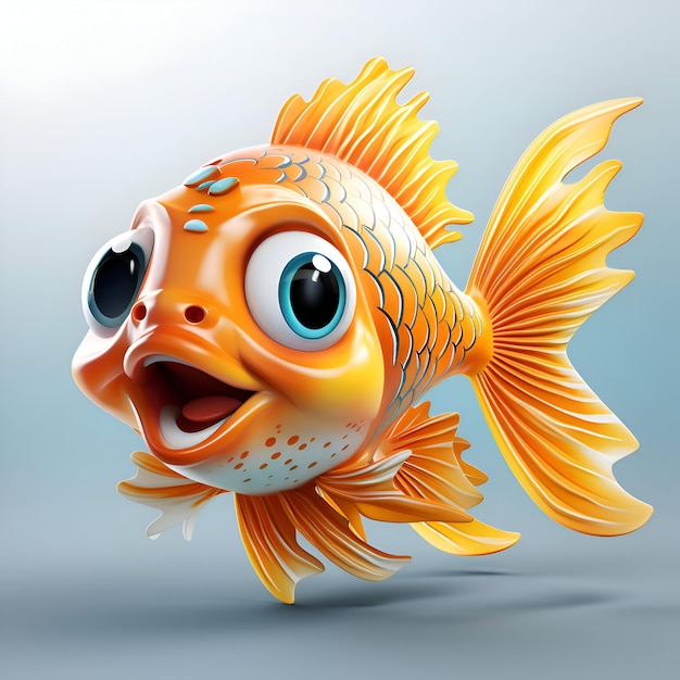Złota ryba z kreskówek na szarym tle ilustracja 3D