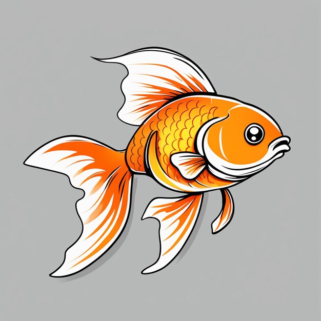 Złota rybka kreskówka proste kolory białe tło