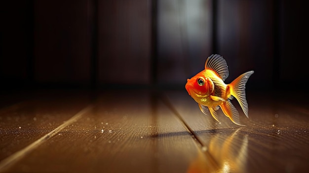 złota rybka na drewnianej podłodze