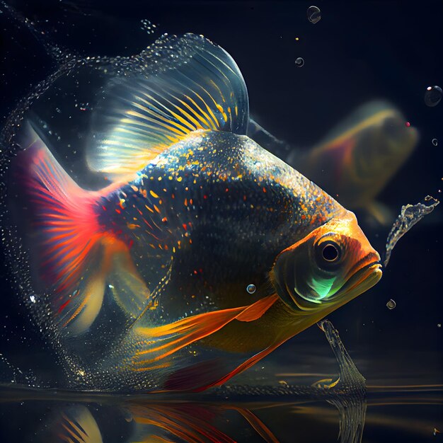 Zdjęcie złota rybka w akwarium złota rybka w wodzie renderowania 3d