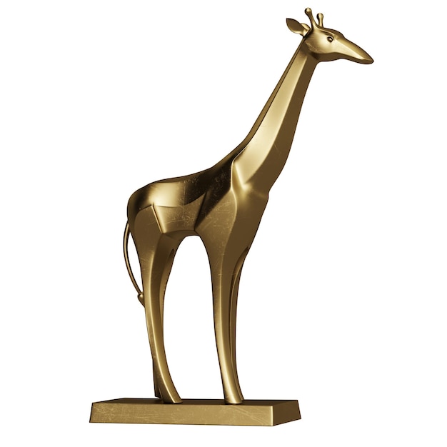 Złota rzeźba żyrafy na białym tleIlustracja cyfrowaRenderowanie 3d