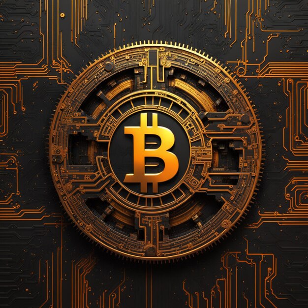 Złota technologia łańcucha bloków Bitcoin koncepcja izometryczna