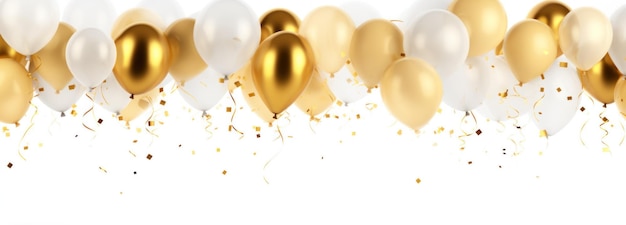Zdjęcie złote balony i konfetti na białym tle