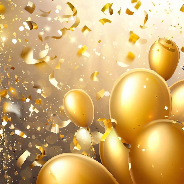 Złote balony konfetti celebracja tło i złoty brokat blask tekstura tło