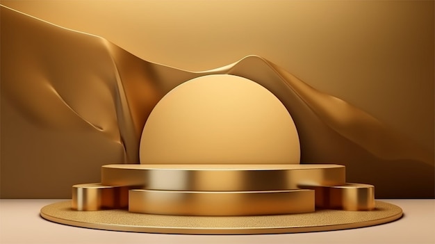 Złote białe podium wektorowe 3D do prezentacji produktu z cieniami okien na ścianie z złotym