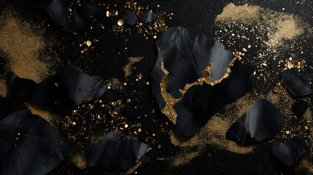 Złote błyszczenie czarne marmurowe tekstury tła Abstrakcyjne złote błyskanie ciemna marmurowa tekstura