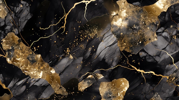 Złote błyszczenie czarne marmurowe tekstury tła Abstrakcyjne złote błyskanie ciemna marmurowa tekstura