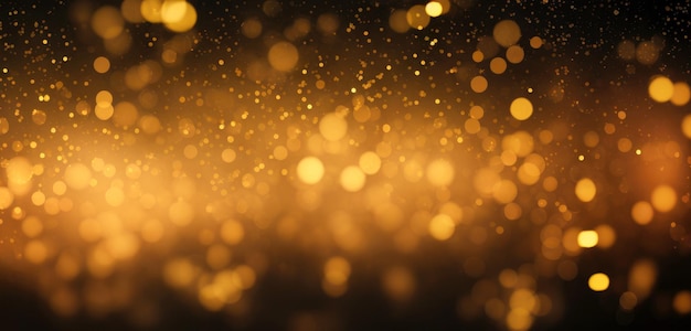 Złote cząstki i posypki na święta błyszczące złote światła rozproszone Złote częściczki błyszczący na ciemnym tle z kopiowaniem przestrzeni Bożego Narodzenia