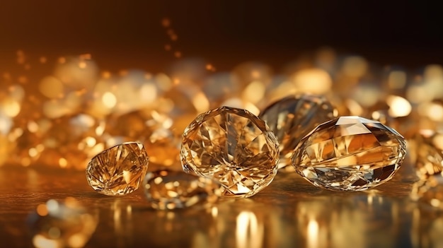 Złote diamenty bokeh błyszczące abstrakcyjne tło Generative AI