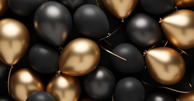 Złote i czarne balony na czarnym tle