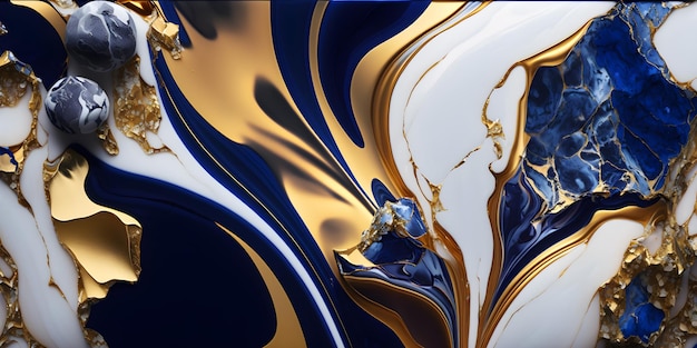 Złote i niebieskie marmurkowe abstrakcyjne tło - ai generatywne
