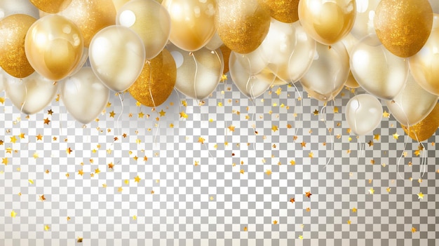 Złote i srebrne balony z konfetami izolowanymi na przezroczystym tle Ilustracja wektorowa