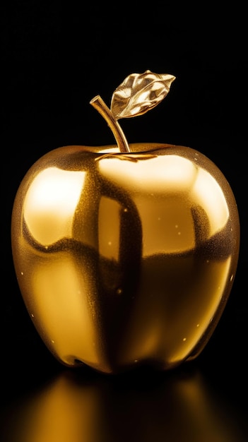 Złote Jabłko Na Ciemnym Tle Izolowana Luksusowa Koncepcja Generatywna Sztuczna Inteligencja