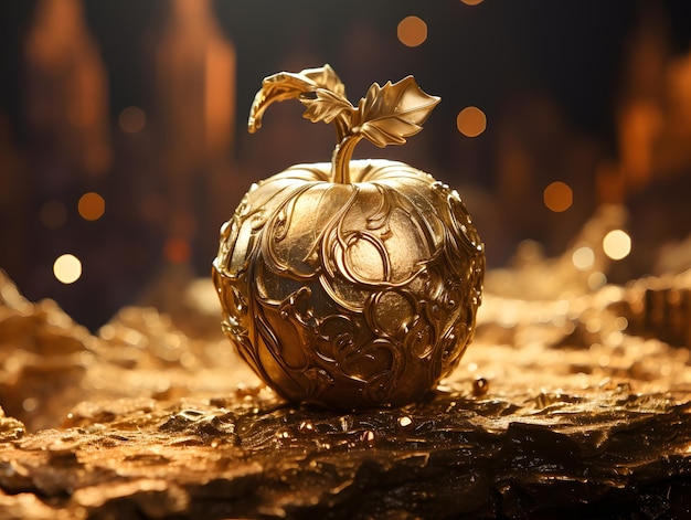 Złote jabłko na tle drewniane Koncepcja Bożego Narodzenia i Nowego Roku