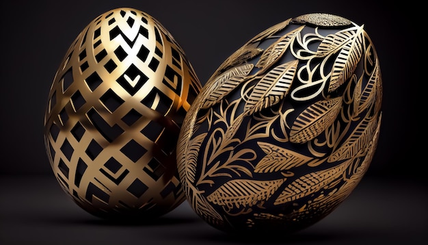 Złote jajko wielkanocne Złote i czarne jaja dekoracji generatywny ai Dekoracja wielkanocna realistyczne 3d