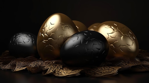 Złote jajko wśród czarnych jaj Koncepcja luksusowej ilustracji 3D Jasny kolor Generative Ai