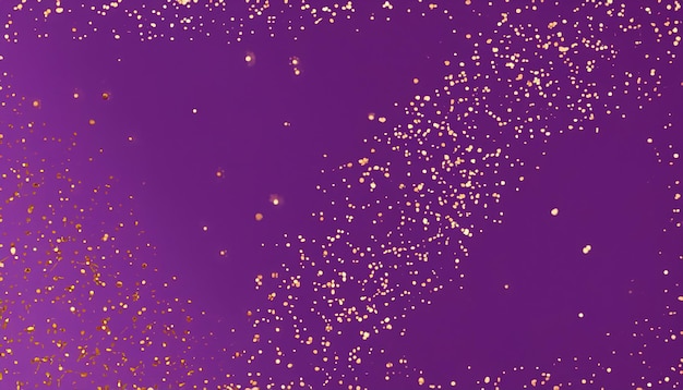 Złote konfetti brokatowe na fioletowym tle Ilustracja przedstawiająca kroplę błyszczących cząstek Dekoracyjna