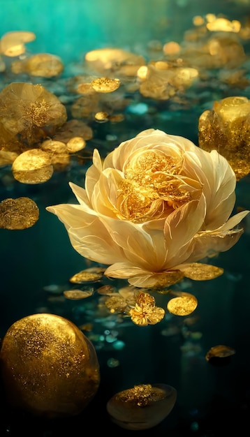 Zdjęcie złote kwiaty kwitną na wodzie