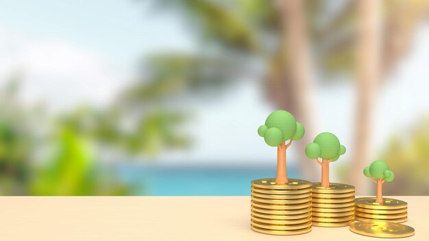 Złote Monety I Drzewo Do Renderowania 3d Koncepcji Biznesowej