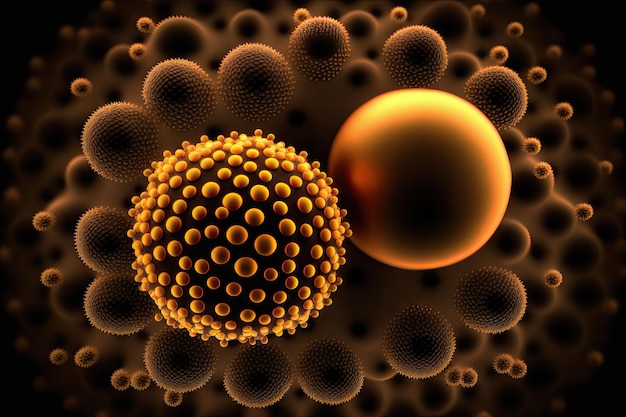 Złote nanocząsteczki wyizolowane na czarnym tle Koncepcja nanotechnologii stworzona za pomocą generatywnej ai